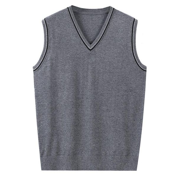 

men's vests 2021 autumn mens sweater vest fashion elderly v-neck sleeveless neckline striped wool men clothing, Black;white