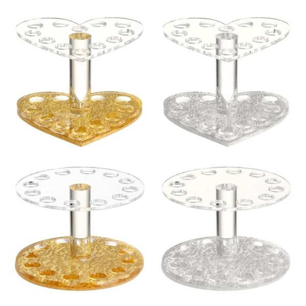 

nail art kits 12 hole gold/silver clear acrylic brush rack shelf painting pen rest holder stand colorful uv gel display