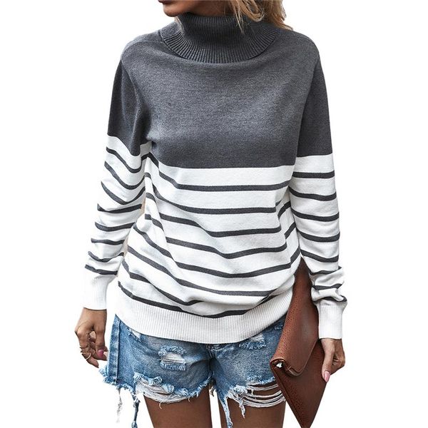 

women's sweaters women sweater 2021 fall winter long sleeve stripe color block turtleneck ladies knitted clothes, White;black