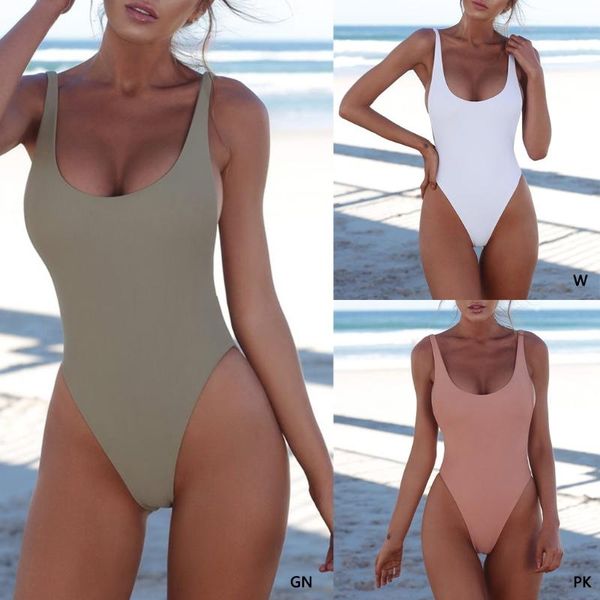 

one-piece suits women push up backless solid retro triangle swimsuit swimwear