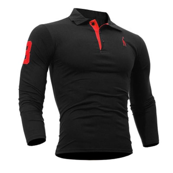 

men's polos mens shirt brands europe male long sleeve fashion casual slim solid deer embroidery trim leisure jerseys clothes trend, White;black