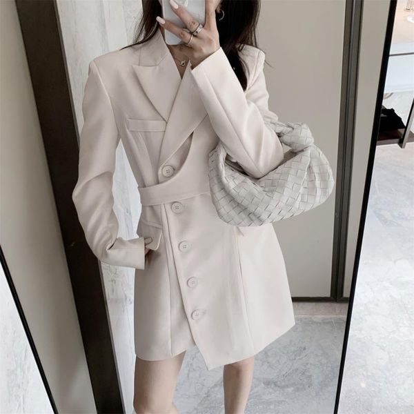 

casual dresses [ewq] wrapped girdle asymmetric office lady blazer dress chic ladies simple long-sleeved modern dresses2021 autumn, Black;gray