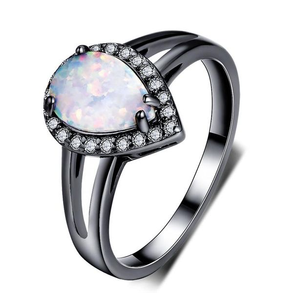 

wedding rings fashion water drop white opal ring luxury crystal small stone vintage black gold engagement for women jewelry, Slivery;golden