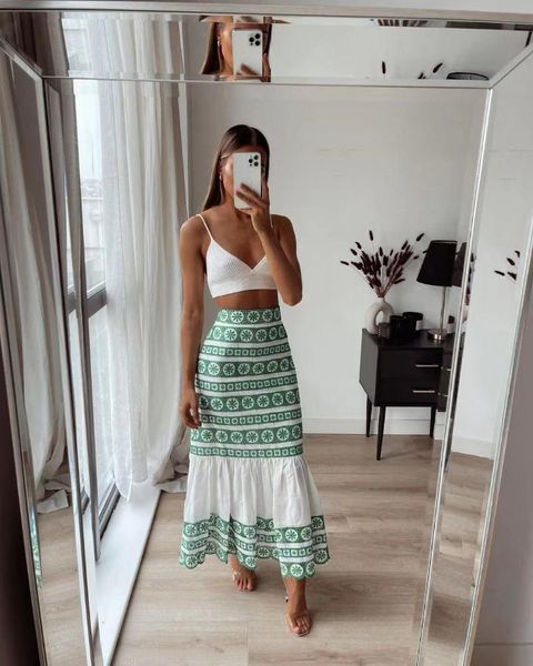 

skirts 2021 summer women fashion boho embroidery folds slim skirt female high waist casual ladies elegant, Black