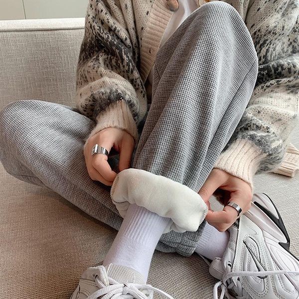 

women's pants & capris 2021 winter thick sheepskin cashmere warm casual cotton loose haran, Black;white