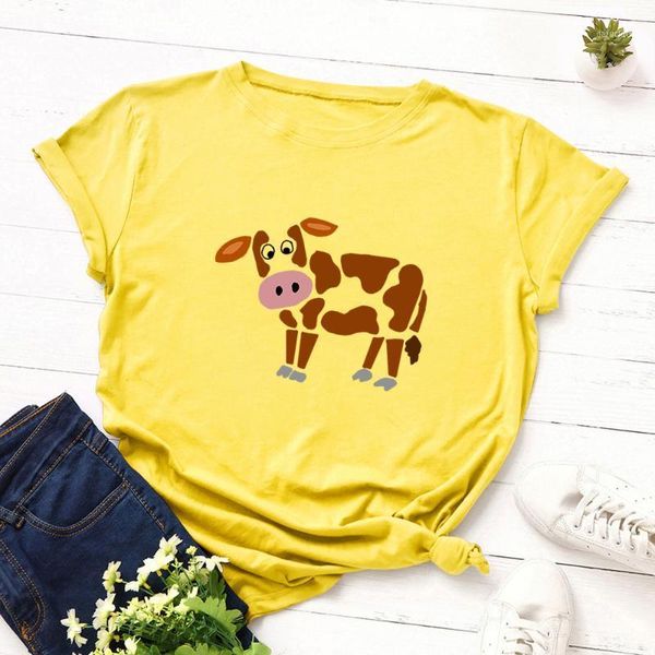 

women's t-shirt women graphic tees cotton t shirts streetwear oversized clothes short sleeve plus size cute cow printed funny shirt, White