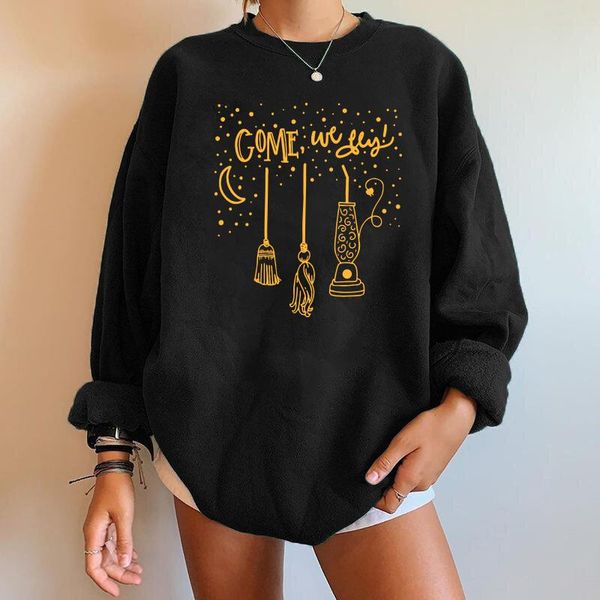 

women's hoodies & sweatshirts come we print oversized funny women long sleeve drop shoulder fall plus size halloween sweatshirt streetw, Black