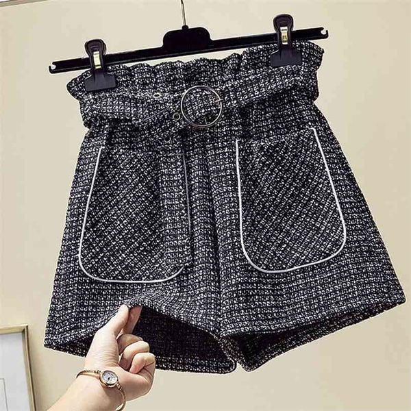 

plus size women's autumn winter wear loose plaid shorts high waist wide leg uk266 210507, White;black