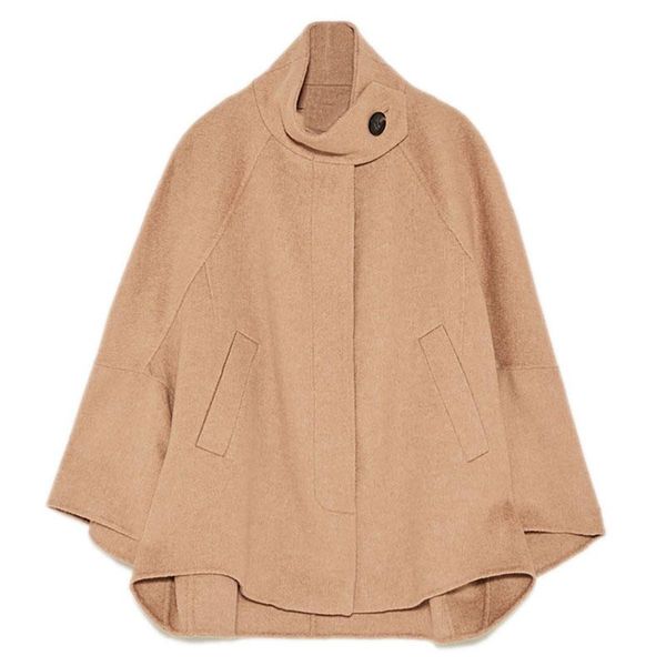 

women's wool & blends [7evening] - camel color short oversized cape coat high funnel collar with button drop shoulder loose jacket side, Black