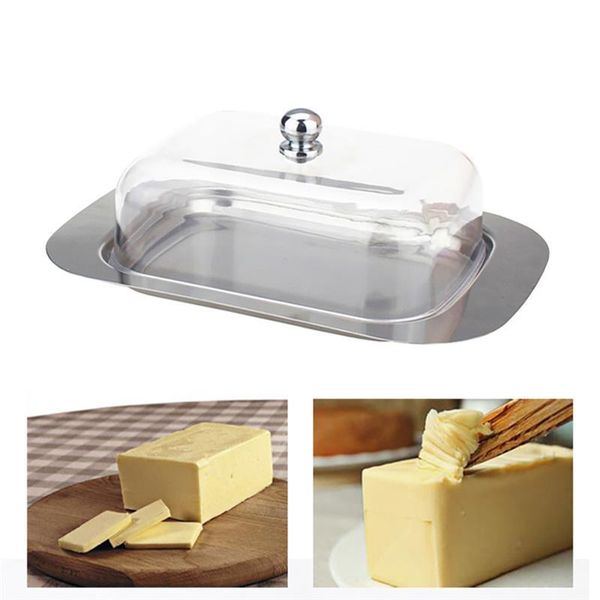 

dishes & plates stainless steel butter dish box container cheese server storage keeper tray with see-through acrylic easy lid