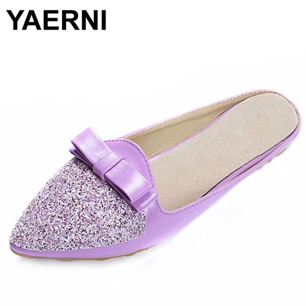 

slippers yaerni ladies summer shoes for fashion bling women's big size 40-43 casual flat heel slides female outdoor pu, Black
