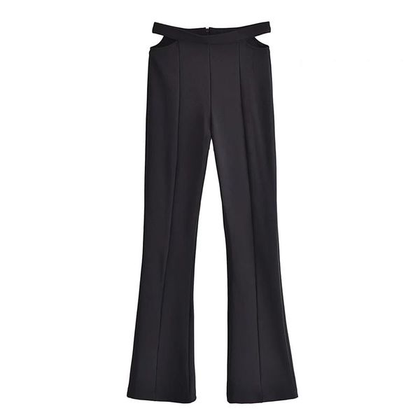 

women's pants & capris women 2021 za chic fashion cut-out leggings flare vintage high waist back zipper female trousers mujer, Black;white