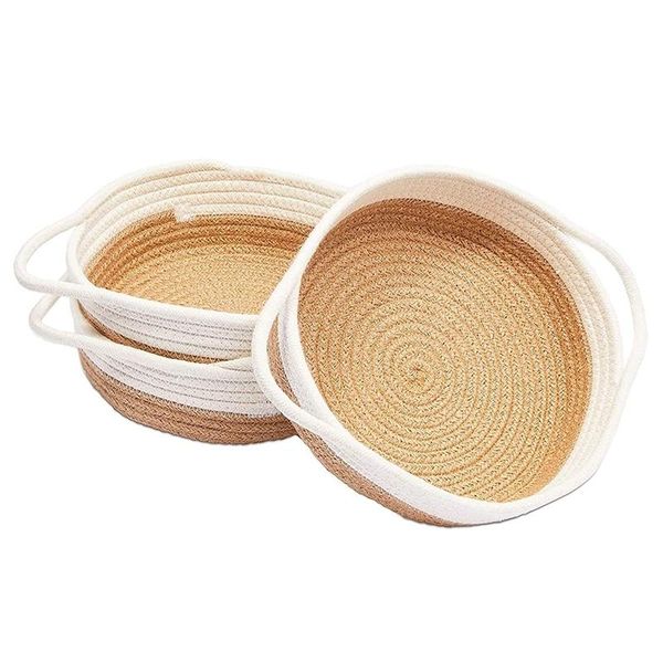 

jewelry pouches, bags white woven fruit basket set with handles (9.8 x 8.7 2.8inch,3pack), Pink;blue