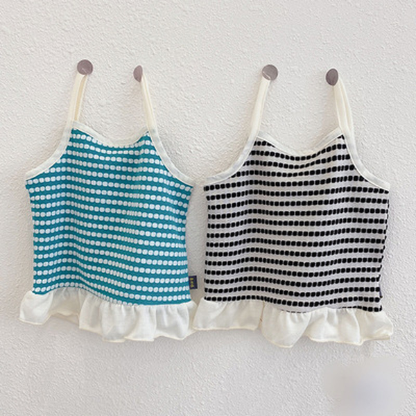 

childrens vest cotton 2022 summer new baby camisole girls fashion ruffled childrens toddler baby girl clothing, Blue