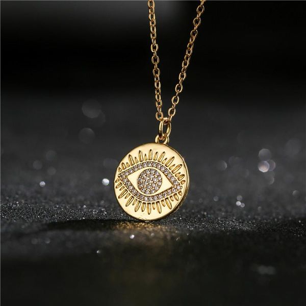 

pendant necklaces fashion white cubic zircon evil eye coin necklace for women trendy gold chain female lucky jewelry gift, Silver
