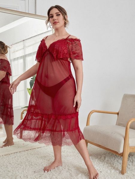 

plus contrast lace sheer mesh slips 06eg#, Black;white