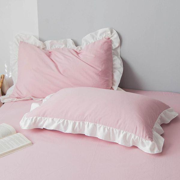 

pillow case 1pair 48x74cm cute pink girl cotton pillowcase solid color lace ruffle cover princess bedding pillowslip decoration