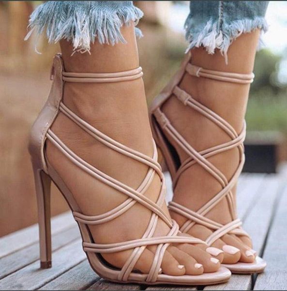 

sandals large size 43 women shoes fish mouth cross thin strap high heel wedding, Black