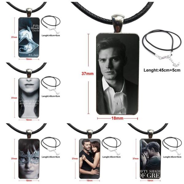 

pendant necklaces for girls gifts film fifty shades of grey darker steel color glass cabochon with rectangle shaped choker necklace, Silver