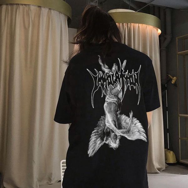 

men's t-shirts harajuku summer men/women hip hop funny print fallen angel tshirt streetwear t shirts short sleeve cotton tshirts, White;black