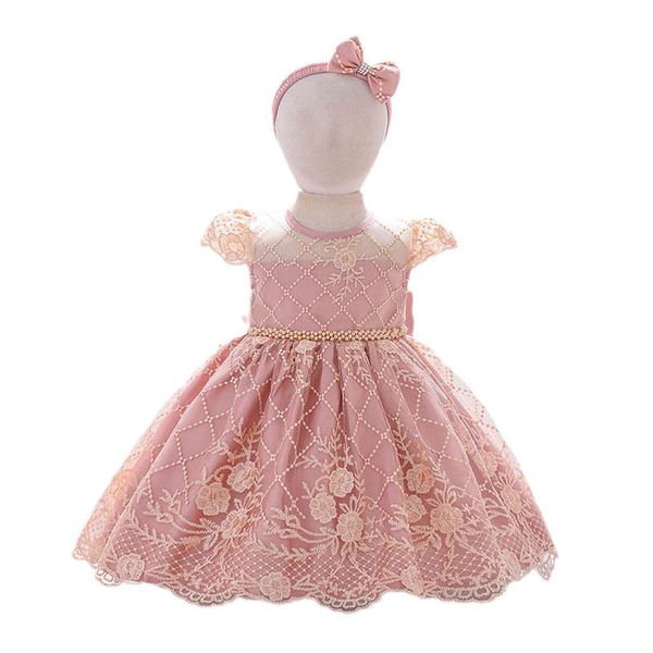 

girls dresses baby dress lace birthday princess bow skirt flower bows headbands 2pcs newborn clothes infant wear b9003, Red;yellow