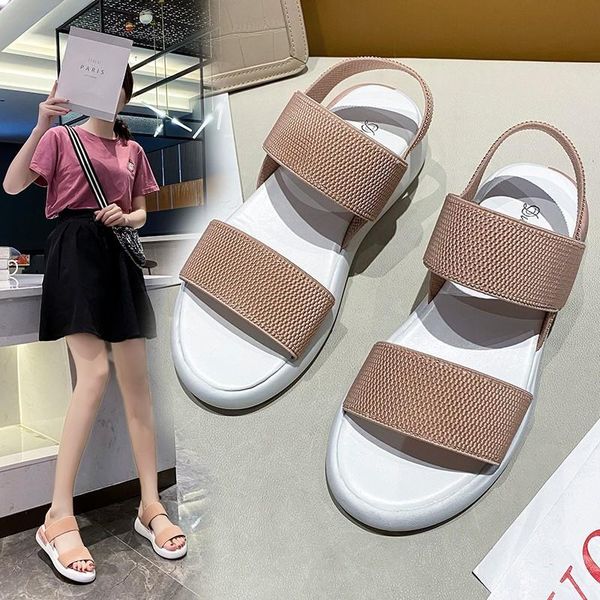 

sandals sports women's stretch cloth 2021 summer students flat-bottomed korean thick-soled roman shoes trend, Black
