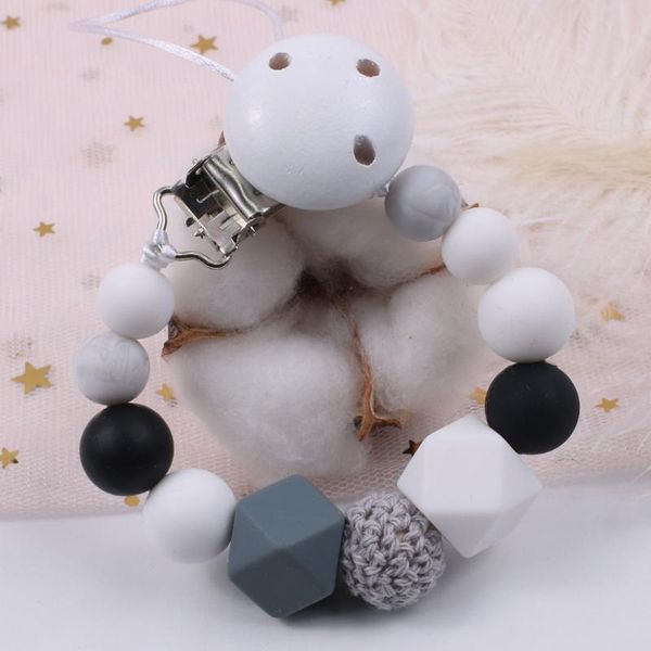 

pacifier holders&clips# colorful silicone teething clips with safe abs beads chain holder for nipples baby chew toys
