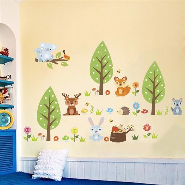 

wall stickers cute forest animals tree for kids room bedroom decoration squirrel safari mural art diy pvc home decals