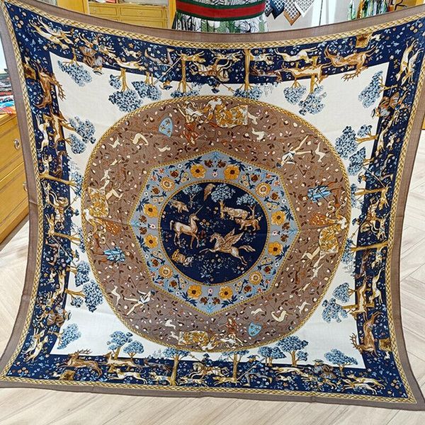 

scarves 70% cashmere 30% silk scarf women fashion tree animal horse shawl stole hijab oversize winter kerchief bandana 135*135cm, Blue;gray