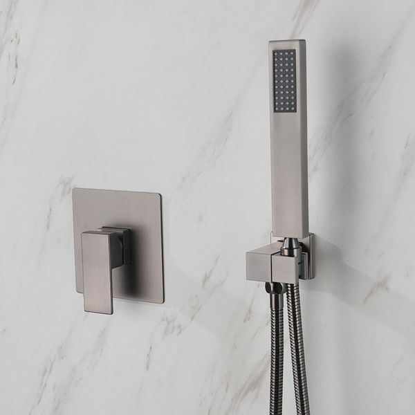 

brass square gunmetal dark grey hand held shower set with wall connector & 1.5m hose cold water mixer bathroom faucet sets