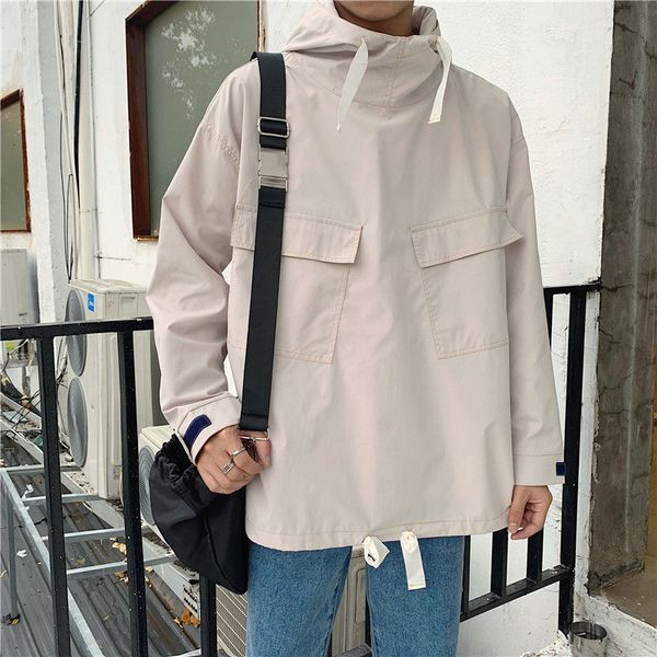 

men's jackets spring and autumn youth solid color wild ins hooded jacket fashion casual black / grey m-2xl1 lrgt, Black;brown