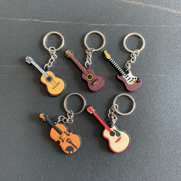 

keychains creative mini musical instrument keychain cute silicone guitar piano saxophone key chain backpack car ornament musician jewelry, Silver