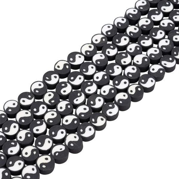 

other 5 strands handmade flat round with taiji pattern polymer clay beads for diy crafts bracklet necklace jewelry making