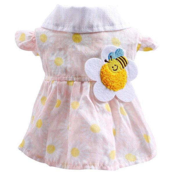 

puppy kitten summer cute bee flower thin dress pet blue cat teddy bichon schnauzer two-legged clothing dog apparel