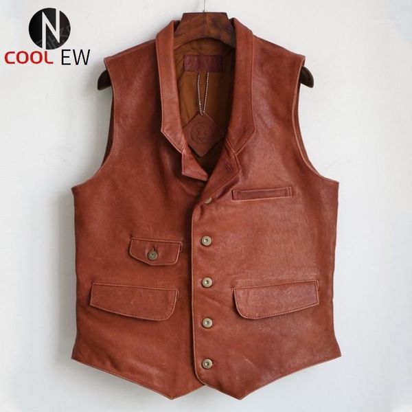 

men's leather & faux luxury genuine cow vest men motorcycle slim fit real waistcoats jackets man sleeveless overcoats, Black