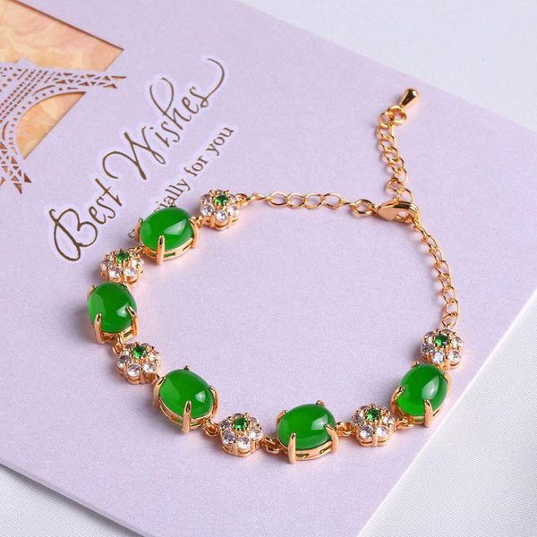 

link, chain women's chalcedony bracelet luxury gold inlaid green, Black