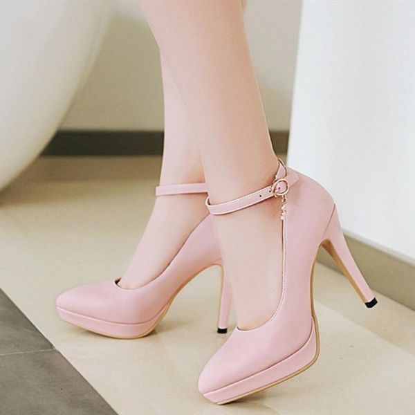 

autumn high heels platform pumps shoes women fashion ankle straps classic red pink silver black office wedding dress