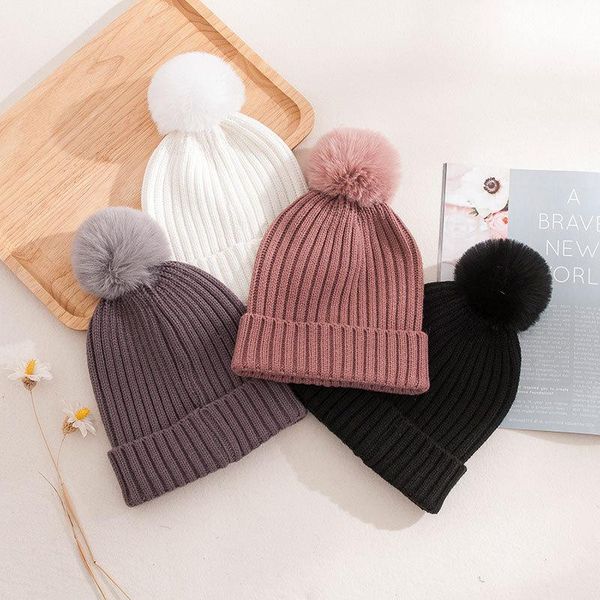 

beanies women's cap female winter warm knit hat plus velvet thicken fur ball pompom ladies knitted and men's hats