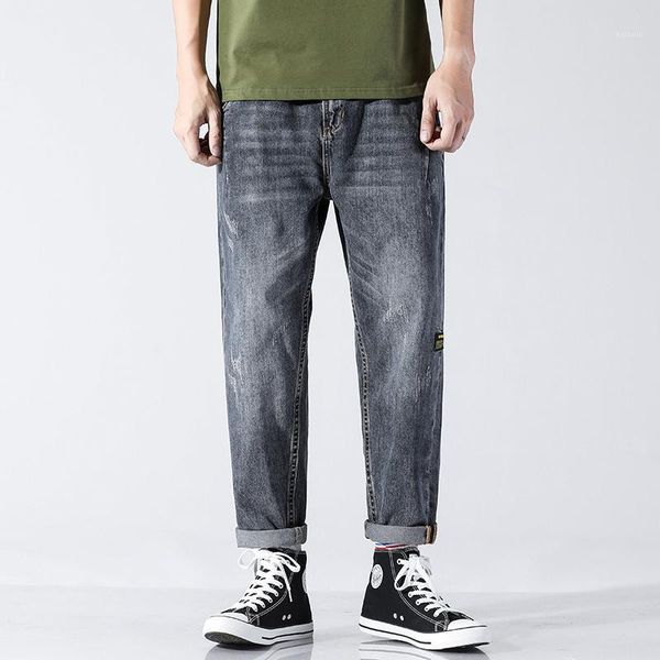 

men's jeans 2021 spring summer cotton street fashion trend brand young straight loose harem cropped pants, Blue