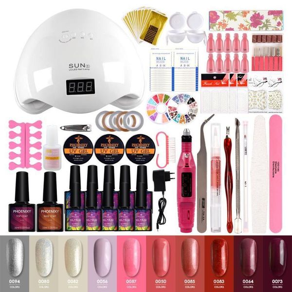 

phoenixy gel nail polish kit manicure set uv art 48w led lamp drill 10colors varnish tools1