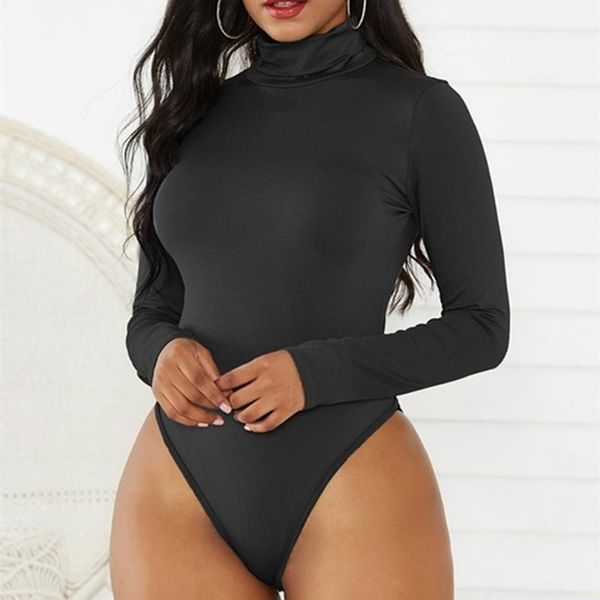 

women's jumpsuits & rompers women long sleeve bodysuit stretch fitness ladies leotard bodysuits pure color high collar shirt jumpsuit, Black;white