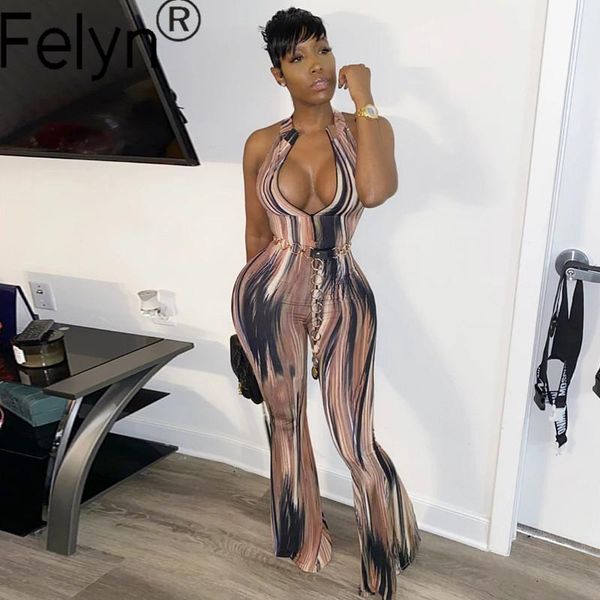 

women's jumpsuits & rompers felyn 2021 arrival summer print o-neck hollow out strapless night club, Black;white