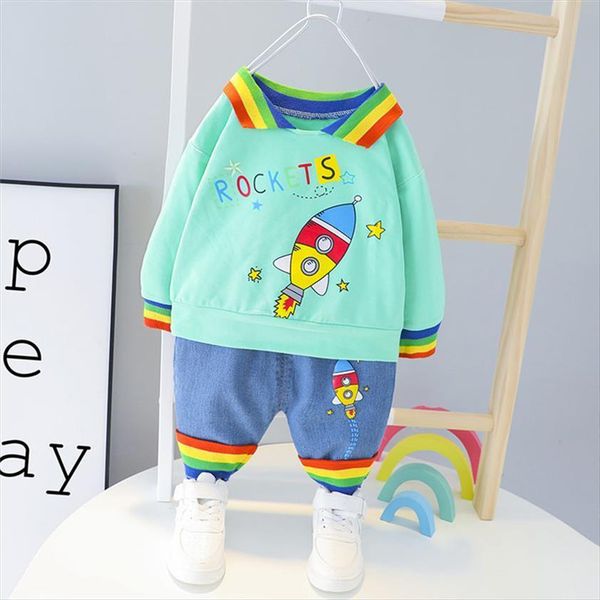

spring autumn children fashion clothes baby boys girls cartoon t shirt pants 2pcs sets kids infant outfit toddler tracksuit suit, White