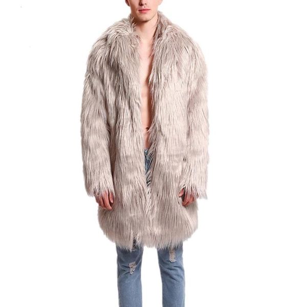 

men black fur coat winter long sleeve faux mink outwear mens warm parka jackets leather overcoats men's &