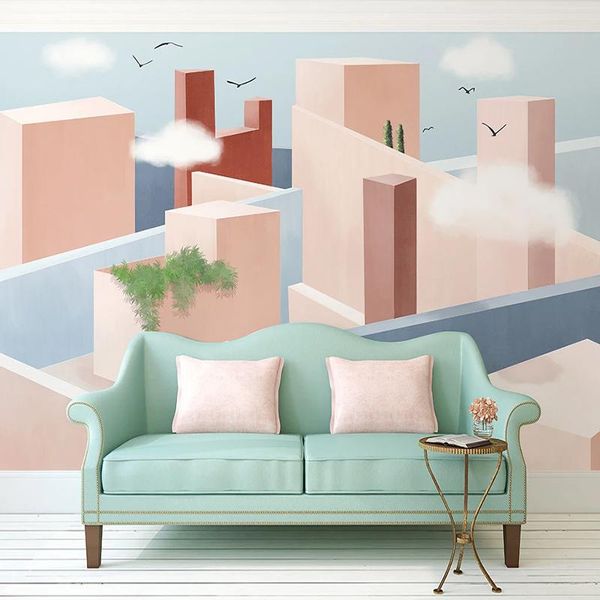 

wallpapers custom any size mural wallpaper nordic hand drawn 3d creative architecture wall cloth living room tv sofa home decor paper