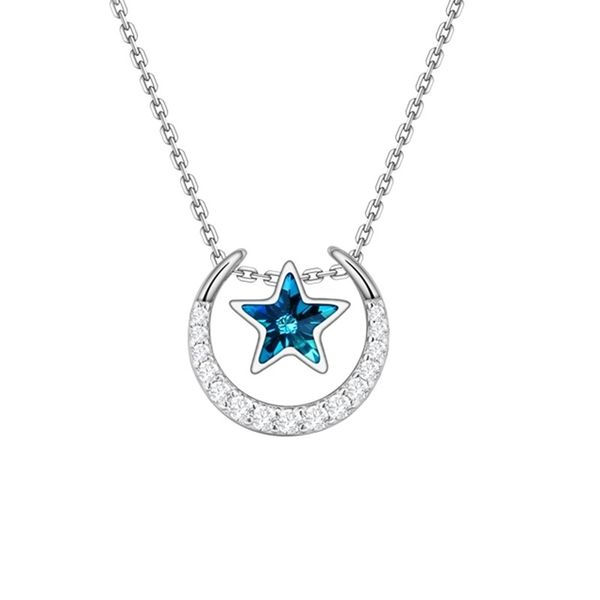

crystal necklace women's 925 sterling silver pendant star moon clavicle chain gift simple one more to wear, Black
