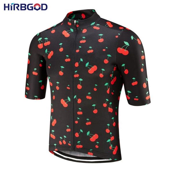 

racing jackets hirbgod june men's mesh jacquard black cycling jersey short sleeve bicycle clothing cherry print roap ciclismo jersey,ty, Black;red