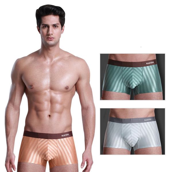 

kayizu ice silk solid color traceless boxer pants middle waist men's underwear is light, breathable and comfortable, Black;white
