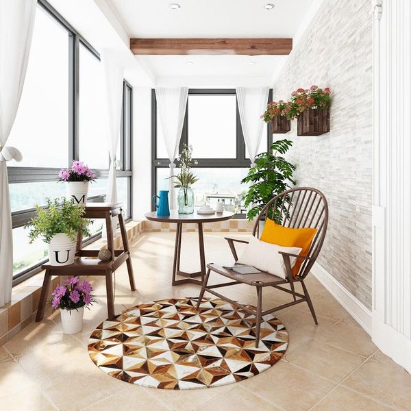 

carpets nordic simple real cowhide leather round brown rug bedroom carpet bedside cloakroom natural cowskin floor mats.