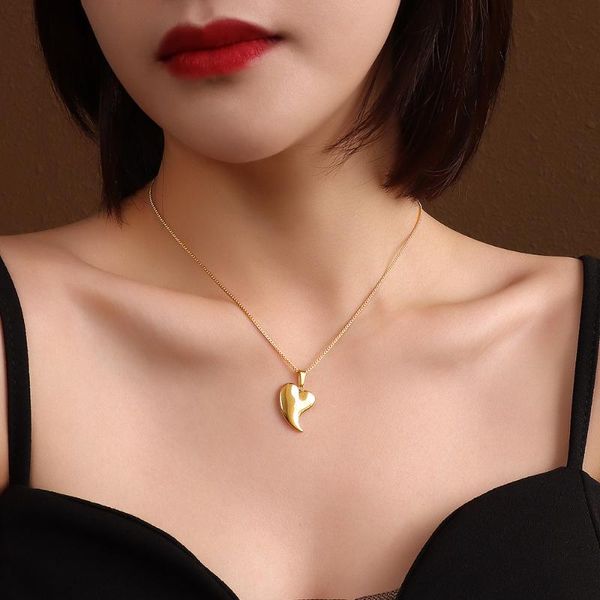 

pendant necklaces fashion gold color 316l stainless steel heart necklace women, simple box chain love woman jewelry 2021 trend, Silver